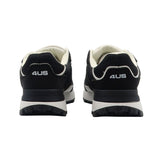 Sneakers da uomo Paciotti 4US nere in mesh e ecopelle con dettagli e loghi bianchi in contrasto, complete di suola running ammortizzata.