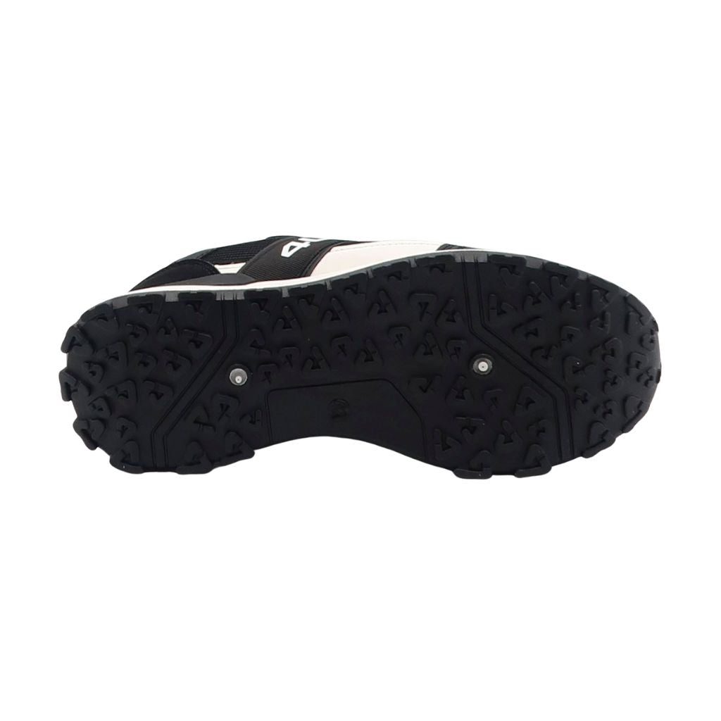 Sneakers da uomo Paciotti 4US nere in mesh e ecopelle con dettagli e loghi bianchi in contrasto, complete di suola running ammortizzata.