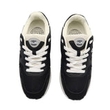 Sneakers da uomo Paciotti 4US nere in mesh e ecopelle con dettagli e loghi bianchi in contrasto, complete di suola running ammortizzata.