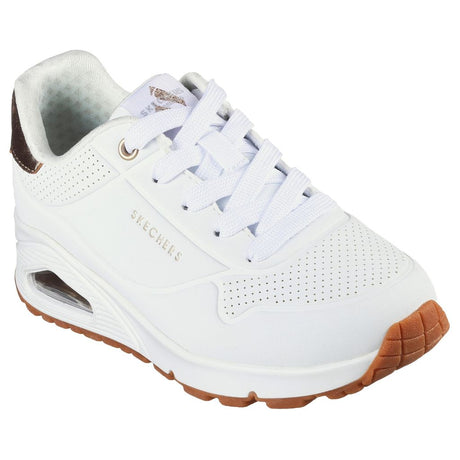 Sneaker Skechers Uno bianca con suola gum e dettaglio rose gold
