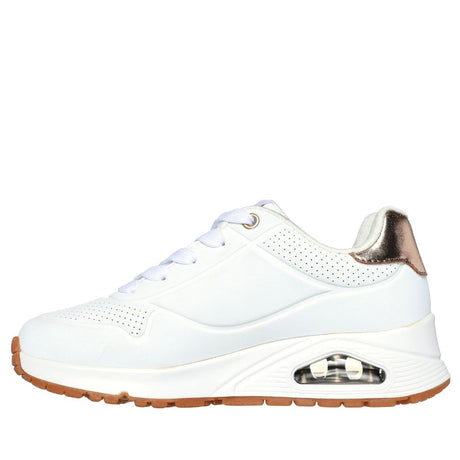 Sneaker Skechers Uno bianca con suola gum e dettaglio rose gold