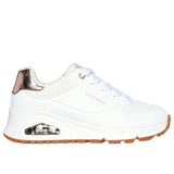 Sneaker Skechers Uno bianca con suola gum e dettaglio rose gold