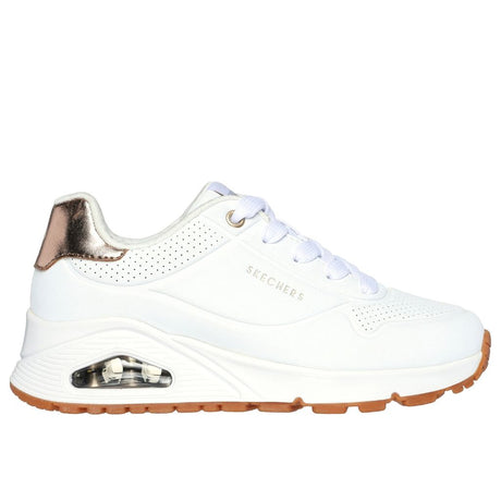 Sneaker Skechers Uno bianca con suola gum e dettaglio rose gold