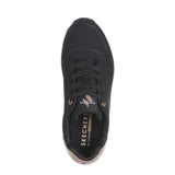Sneaker Skechers Uno nera con intersuola bianca e dettaglio rose gold