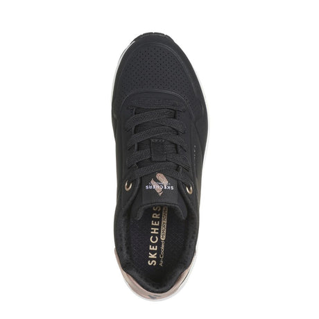 Sneaker Skechers Uno nera con intersuola bianca e dettaglio rose gold