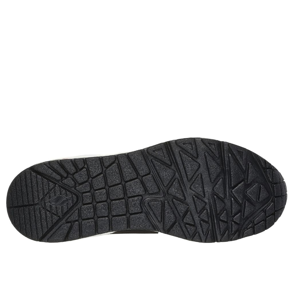 Sneaker Skechers Uno nera con intersuola bianca e dettaglio rose gold