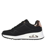 Sneaker Skechers Uno nera con intersuola bianca e dettaglio rose gold