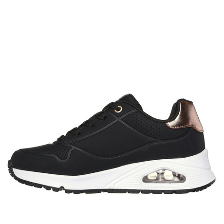 Sneaker Skechers Uno nera con intersuola bianca e dettaglio rose gold
