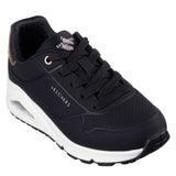 Sneaker Skechers Uno nera con intersuola bianca e dettaglio rose gold
