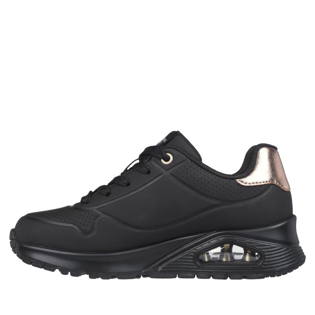 Sneaker Skechers Uno Gen1 nera con dettaglio metallizzato rose gold