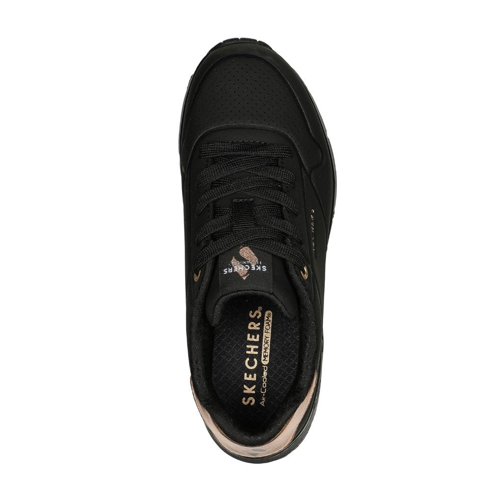 Sneaker Skechers Uno Gen1 nera con dettaglio metallizzato rose gold