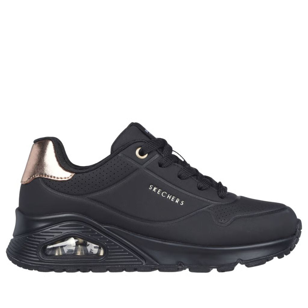Sneaker Skechers Uno Gen1 nera con dettaglio metallizzato rose gold
