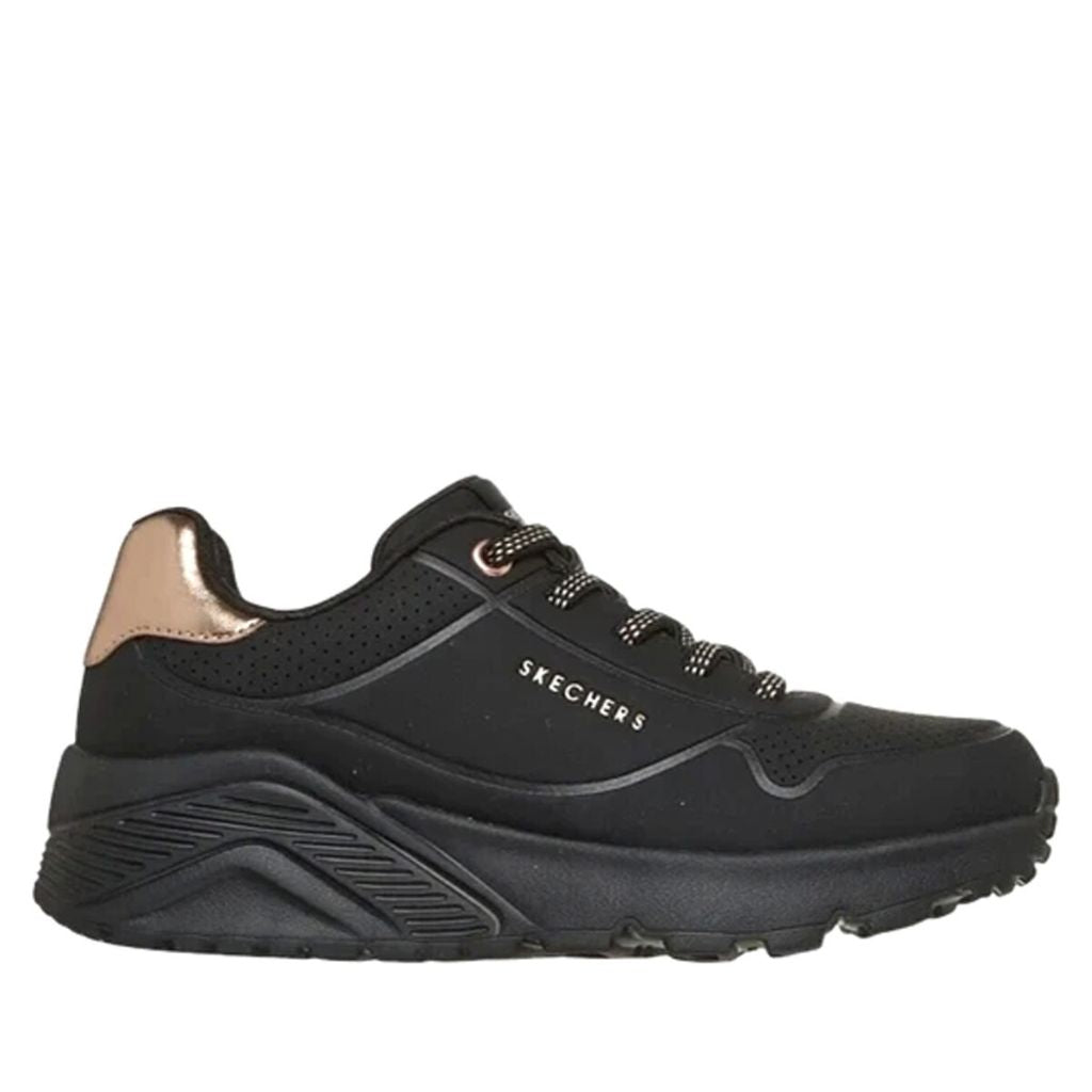 Sneaker Skechers Uno nera con dettaglio rose gold
