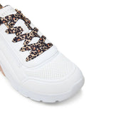 Sneaker Skechers Uno Lite bianca con lacci leopardati, vista laterale