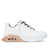 Sneaker Skechers Uno Lite bianca con lacci leopardati, vista laterale