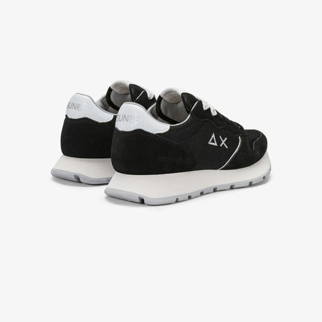Sneaker donna Sun68 Ally Glitter nera in tessuto satinato con inserti in pelle scamosciata e logo bianco laterale