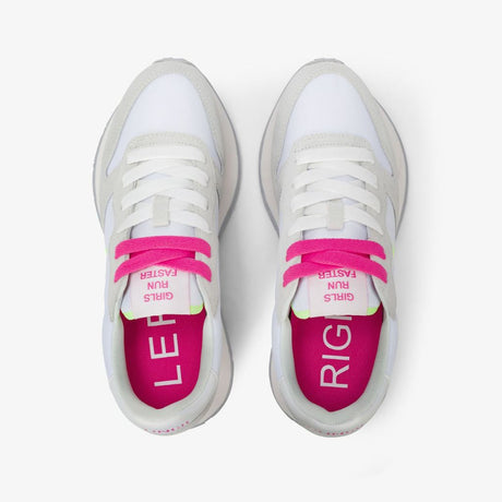 Sneaker Sun68 Ally Solid bianca donna - mesh con riporti scamosciati, logo giallo fluo e laccio fucsia