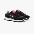 Sneaker Sun68 Ally Solid nera donna - mesh con riporti scamosciati, logo bianco e laccio fucsia