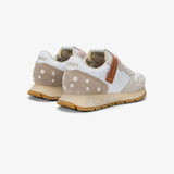 Sneaker donna Sun68 Ally Vintage Gold Edition bianca in tessuto con dettagli scamosciati, motivo margherita sul tallone e lacci intercambiabili