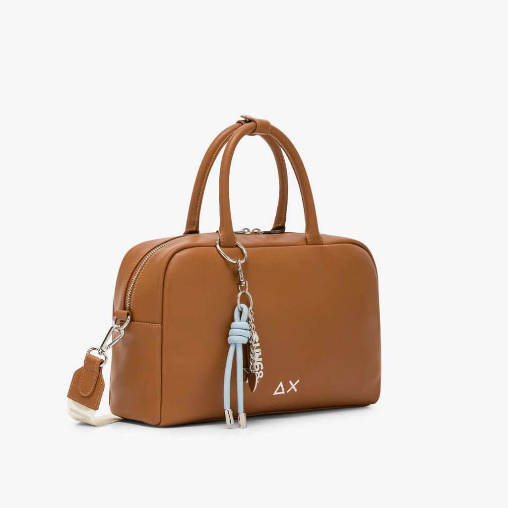 Borsa case bag Sun68 Premium cammello donna in ecopelle - manico, tracolla e doppia tasca zip, 31x22cm