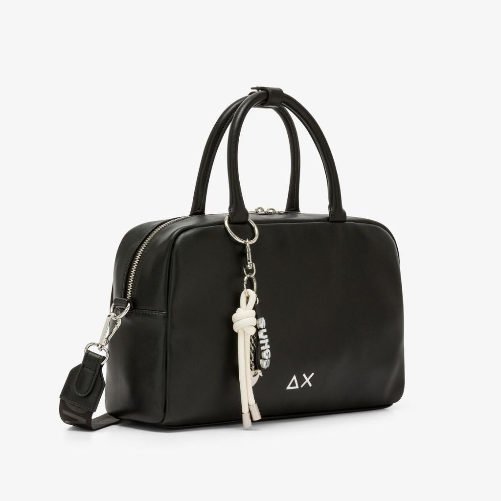 Borsa case bag Sun68 Premium nera donna in ecopelle - manico, tracolla e doppia tasca zip, 31x22cm