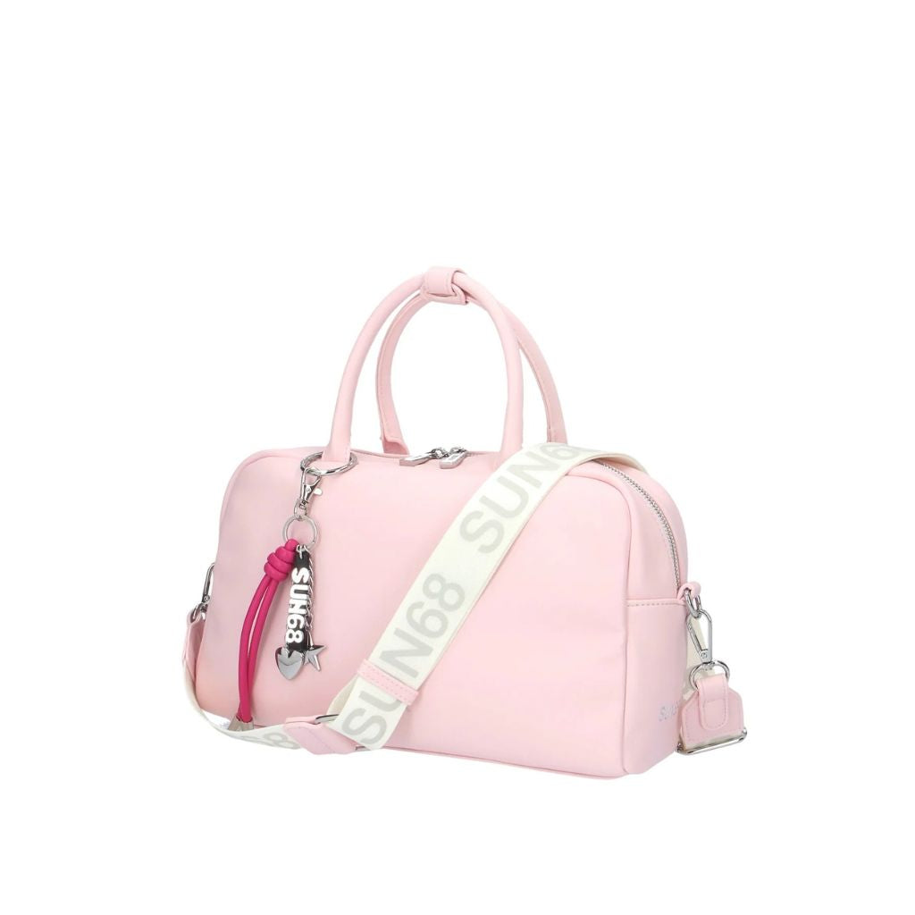 Borsa Sun68 Case Bag Premium rosa in ecopelle, struttura compatta 31x22x10 cm, con tasca interna ed esterna con zip, manico corto, tracolla e portachiavi logato.