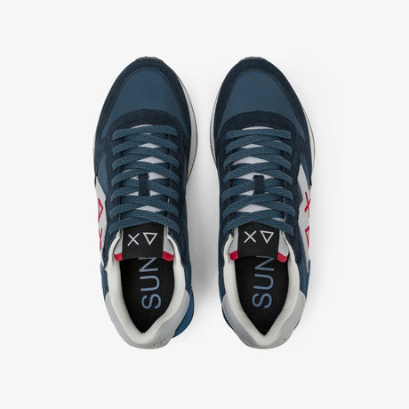 Sneaker Sun68 Jaki 2.0 Solid blu uomo - mesh con riporti scamosciati grigi e logo laterale
