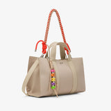 Midi bag Sun68 Everyday beige donna in poliestere - manico corto, tracolla e portachiavi, 40x32cm