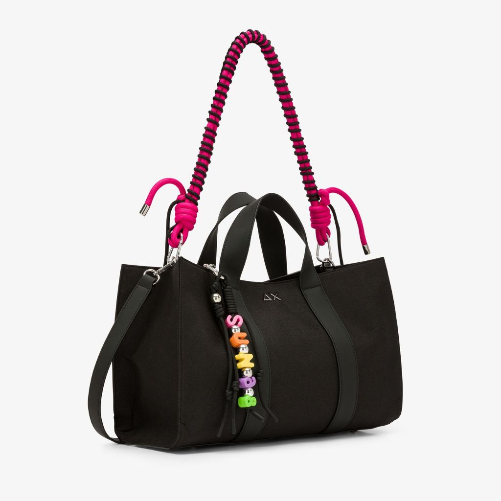 Midi bag Sun68 Everyday nero donna in poliestere - manico corto, tracolla e portachiavi, 40x32cm