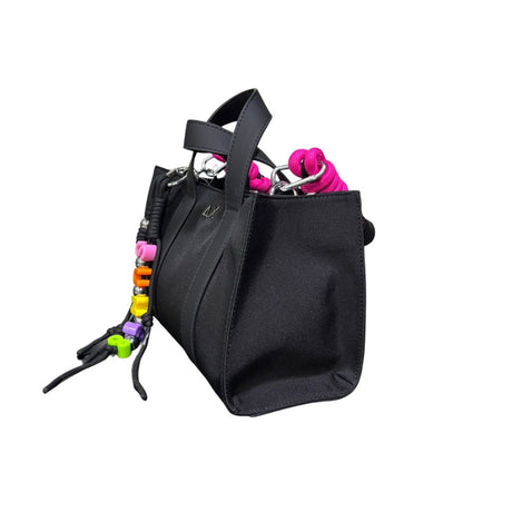 Borsa Sun68 Mini Bag Everyday nero in poliestere con chiusura a sacchetto, tracolla colorata intercambiabile, manico corto e portachiavi coordinato.