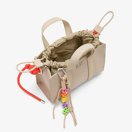 Mini bag Sun68 Everyday beige donna - manico corto, tracolla colorata e portachiavi