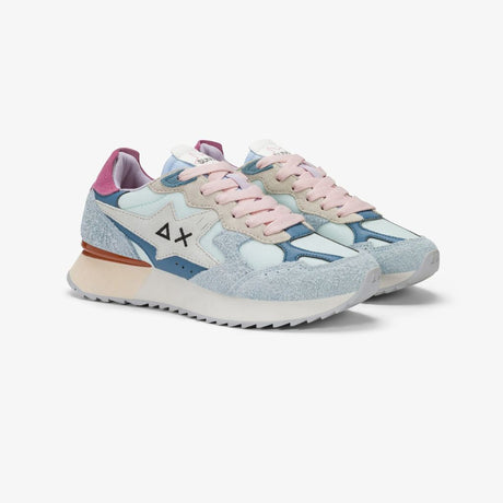 Sneaker donna Sun68 Stargirl azzurra in tessuto celeste con inserti scamosciati blu e azzurro e logo nero laterale