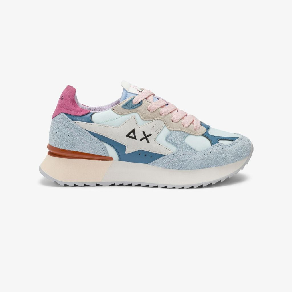 Sneaker donna Sun68 Stargirl azzurra in tessuto celeste con inserti scamosciati blu e azzurro e logo nero laterale