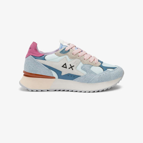Sneaker donna Sun68 Stargirl azzurra in tessuto celeste con inserti scamosciati blu e azzurro e logo nero laterale
