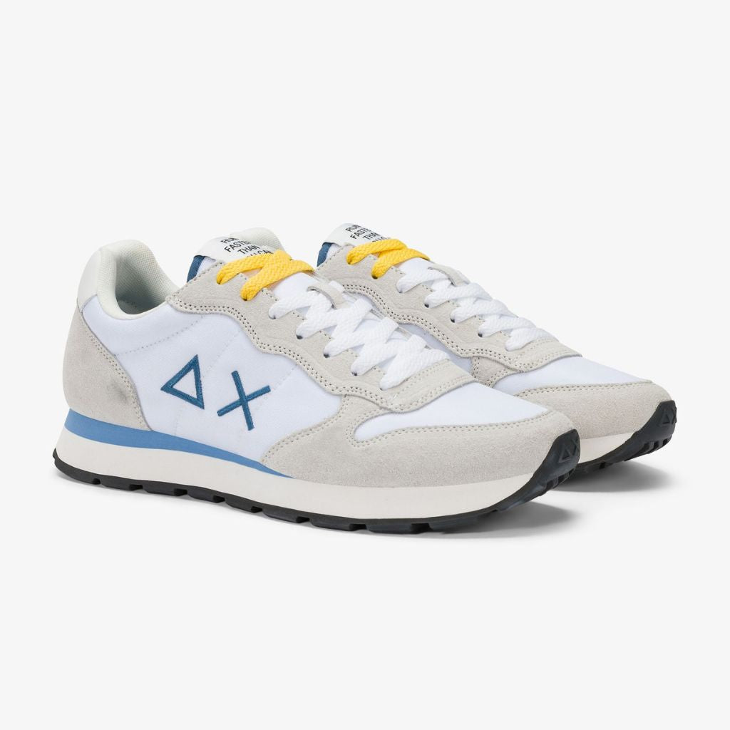 Sneaker Sun68 Tom Solid bianca uomo - pelle con riporti scamosciati e logo laterale