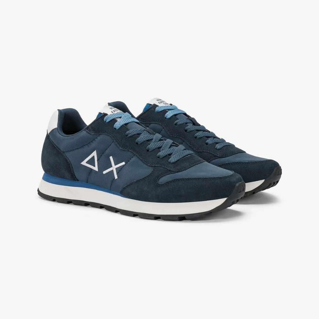 Sneaker Sun68 Tom Solid blu uomo - pelle con riporti scamosciati e logo laterale