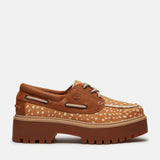Scarpa da barca Timberland Stone Street con plateau in pelle e inserti con pelo maculati