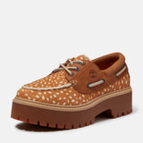 Scarpa da barca Timberland Stone Street con plateau in pelle e inserti con pelo maculati