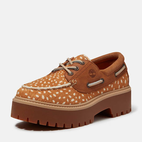 Scarpa da barca Timberland Stone Street con plateau in pelle e inserti con pelo maculati