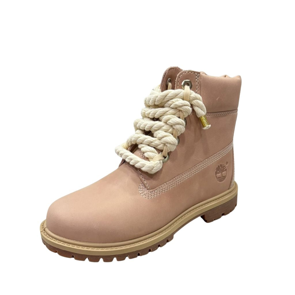 Stivale Timberland rosa con maxi lacci in corda écru