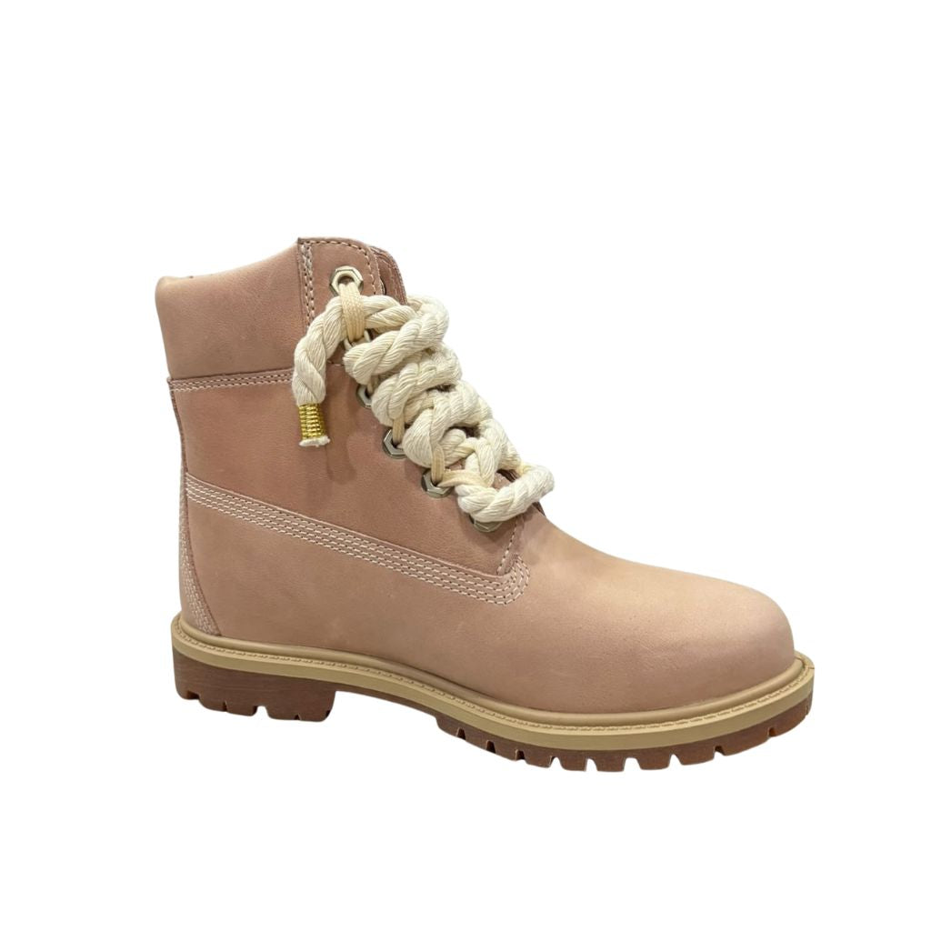 Stivale Timberland rosa con maxi lacci in corda écru