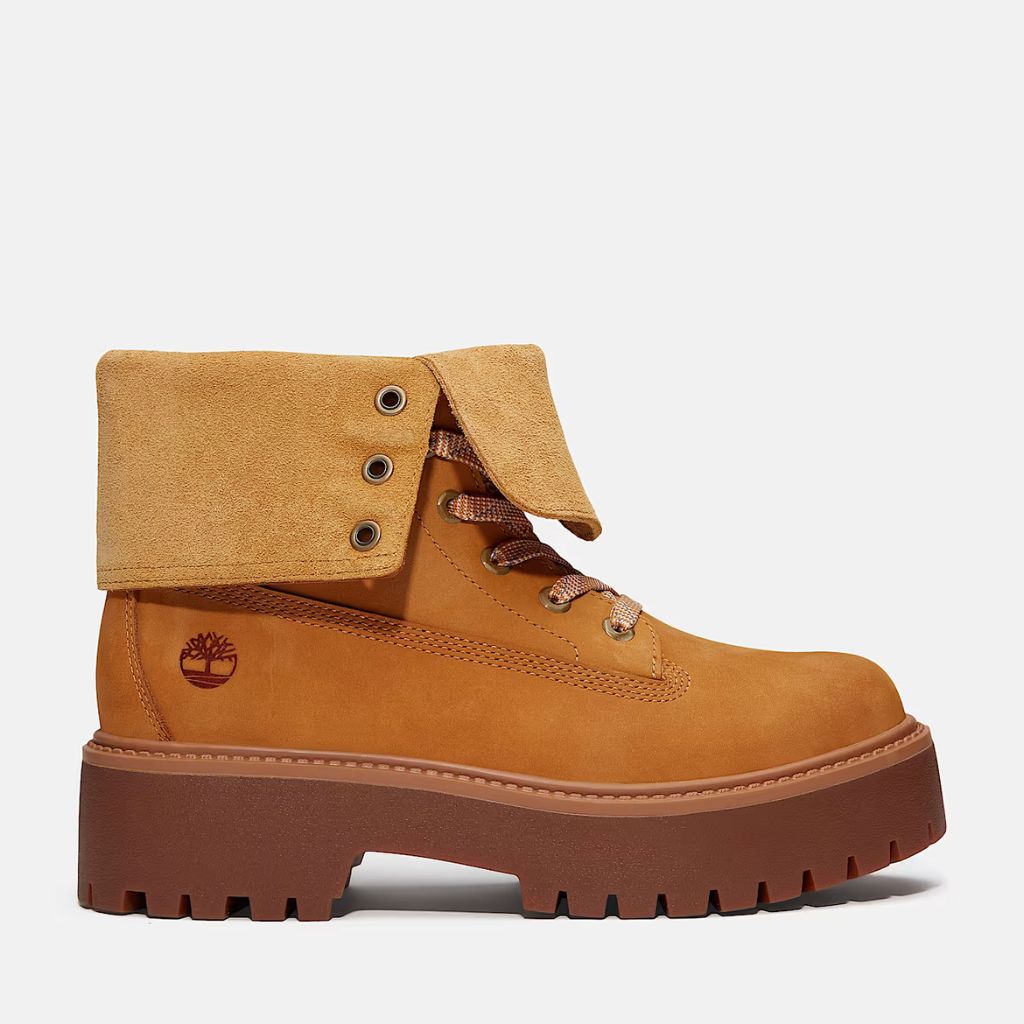 Stivaletto Timberland platform giallo grano in nabuk, risvoltabile con suola maxi