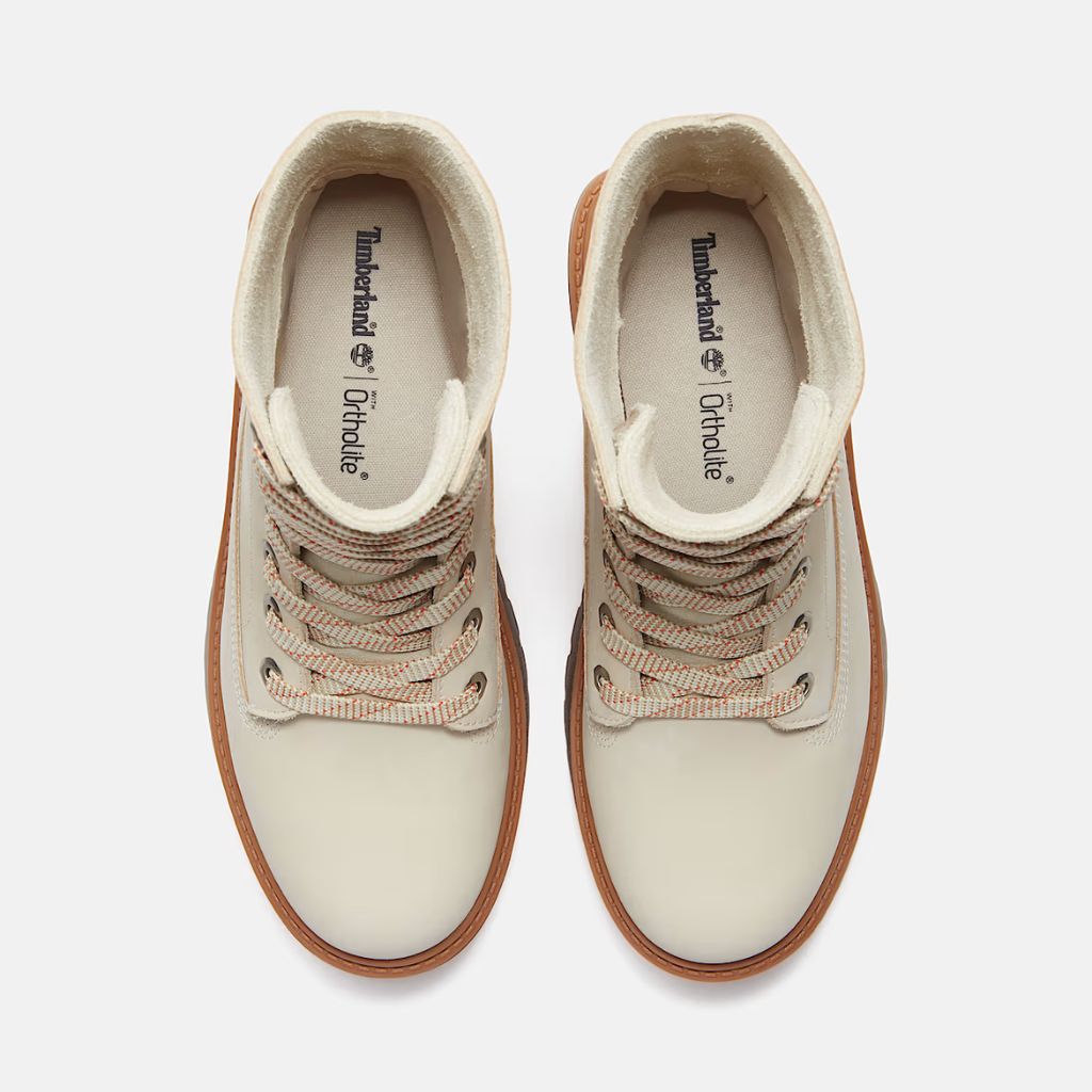 Stivaletto Timberland platform panna in nabuk, risvoltabile con suola maxi