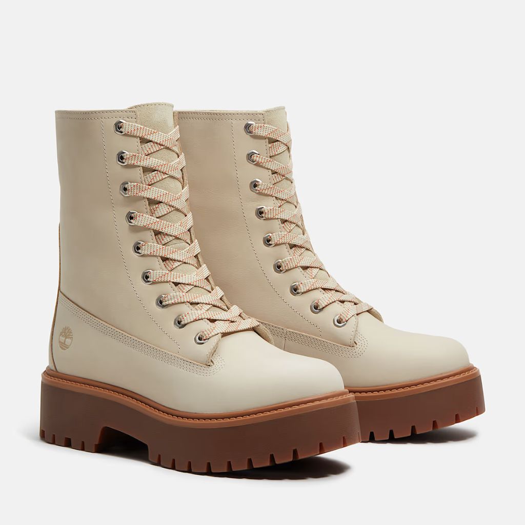 Stivaletto Timberland platform panna in nabuk, risvoltabile con suola maxi