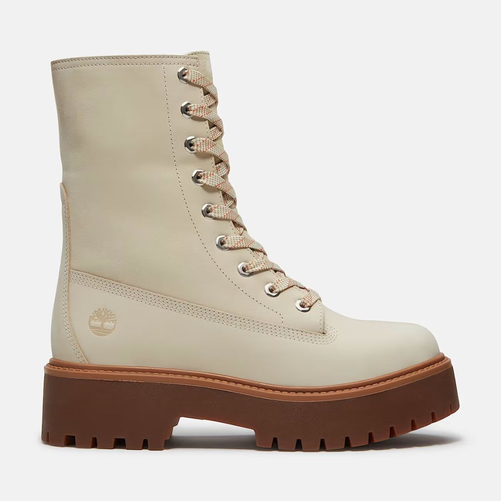 Stivaletto Timberland platform panna in nabuk, risvoltabile con suola maxi