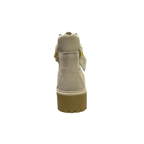 Scarponcino Timberland beige in suede con lacci a corda e suola platform