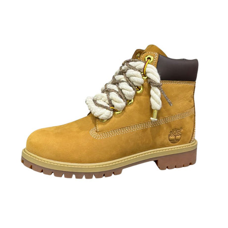 Stivale Timberland in nubuck color miele con lacci a corda beige e brillantini