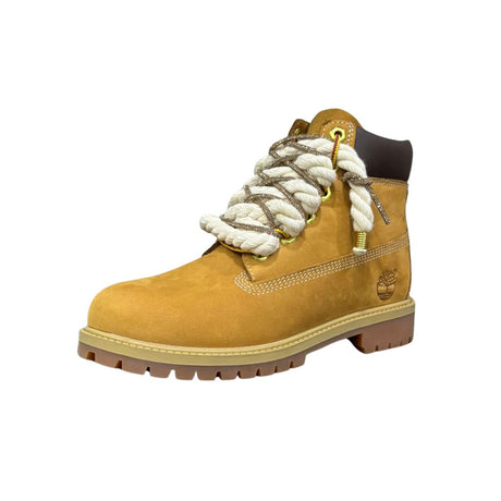 Stivale Timberland in nubuck color miele con lacci a corda beige e brillantini