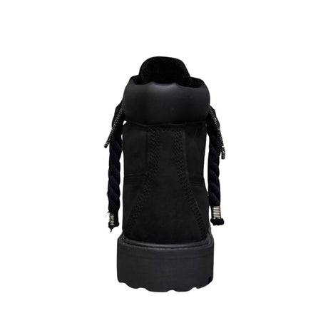 Stivale Timberland in nubuck nero total black con lacci a corda neri con filo glitter.