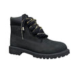 Stivale Timberland in nubuck nero con lacci a corda neri e laccio glitter.